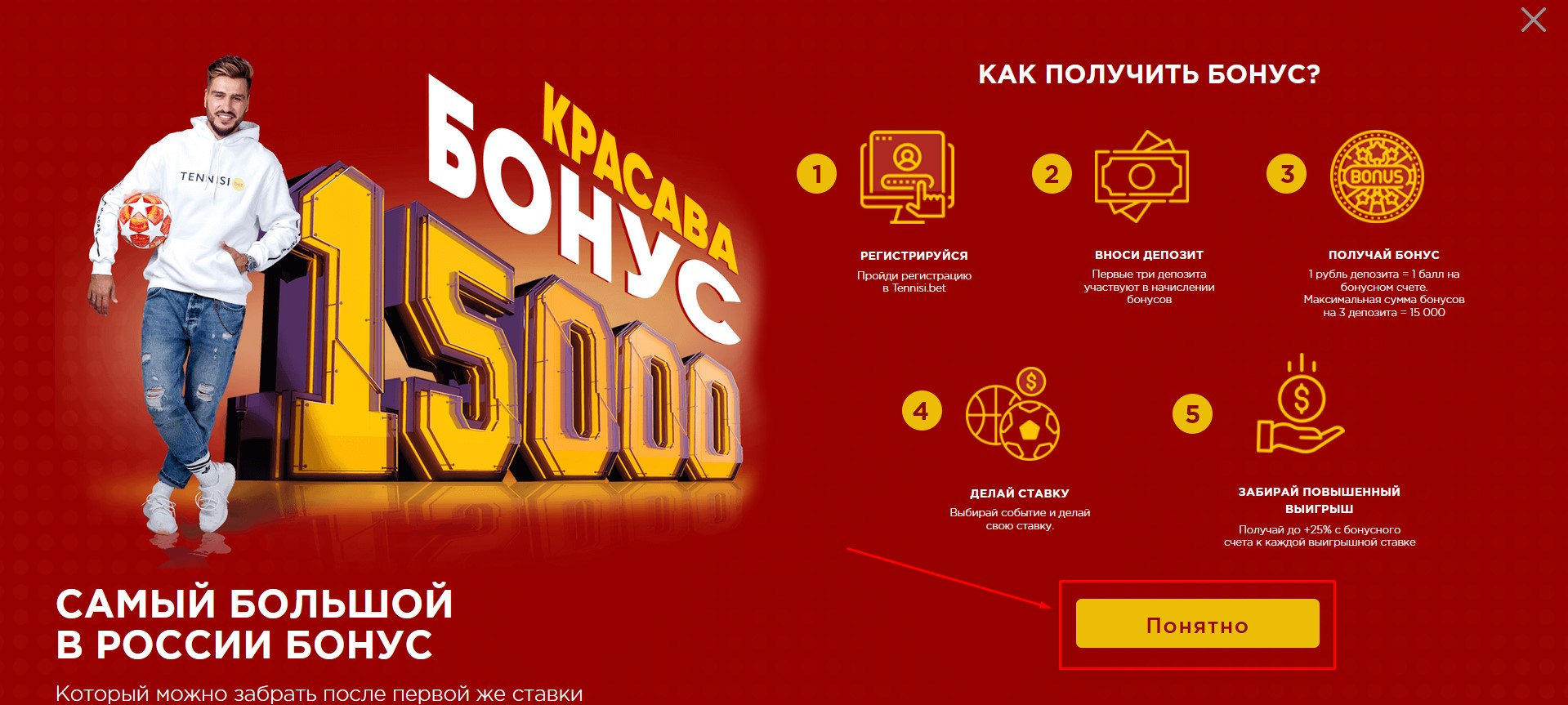 Бонус от БК TENNISI BET 15000 рублей